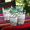 Green Hand Blown Drinking Glasses Set of 6~Mexico Decor  