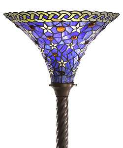 Tiffany Style Blue Violet Stained Glass Torchiere Floor Lamp NEW 