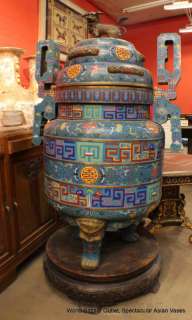Set of two 78 Tall huge Antique Asian Bronze Cloisonne Vases Amazing 