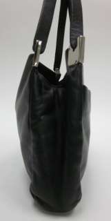 DKNY Black Leather Silver Tone Shoulder Strap Handbag  