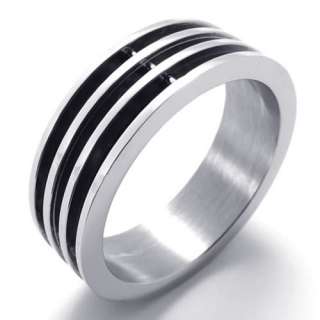 Mens Silver Black Stainless Steel Ring US Size 7,8,9,10,11,12,13 