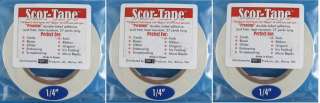   Scor Tape THREE Roll Lot 1/4 x 27 yards Double sided Tape  