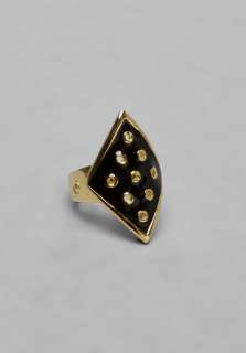 HOUSE OF HARLOW Gold Diamond Shape Ring in Black  