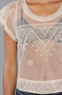 Free People The Vicki Lace Embroidered Mesh Crop Top in Ivory 