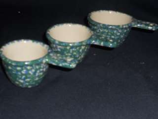 Henn Pottery Blue Green SPONGEWARE MEASURING CUP 3pc SET RARE  