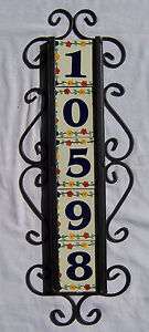 FL) FIVE Mexican HOUSE NUMBER Tiles & Vertical Iron Frame  
