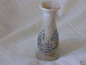 MARBLE Alabaster TAIWAN Small BUD VASE Asian PAINTED  