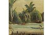 Ethnic Primitive African Tribal Village Oil Painting  