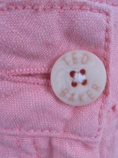 TED BAKER JEAN Pink Mid Thigh Ruffle Linen Skirt Size 2  