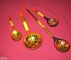 Four Vintage USSR Russian Khokhloma Wooden One Ladle Three Spoons 