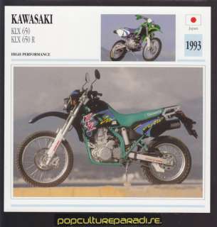 1993 KAWASAKI KLX 650 / 650R MOTORCYCLE Picture CARD  