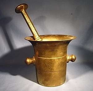   BEAUTIFUL BRASS APOTHECARY MORTAR AND PESTLE ANTIQUE GERMAN 1900 s