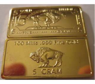Gram .999 24k 100 Mills Fine Gold Buffalo Art Collection Bar  