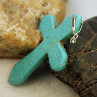 Fashion Turquoise Stone Beads Cross Pendant Necklace FS  