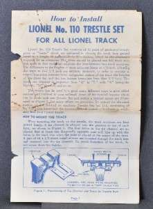 Lionel 110 trestle set instructions sheet, 110 21 1 56  