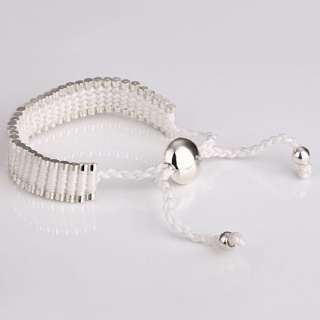 Handmade Xmas Gift Silver Plated Stretchly White Weaving Rope Adjust 