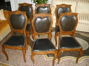 NICE ANTIQUE ITALIAN LEATHER AND WALNUT CHAIRS 11IT15  