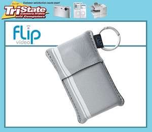 Flip Video Soft Pouch for Camcorder (Silver with White Racing Stripe 