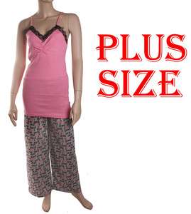 Womens 100% cotton,2pc long pajama set,lace ribbed sleeveless tank top 