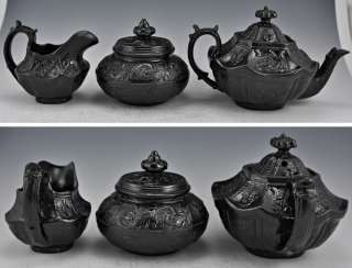 3pc. Antique Jackfield Pottery Tea Set English 1700s  
