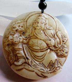 Old Jade Seated GUAN GONG Amulet Pendant  