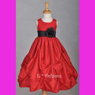 RED BLACK TAFFETA FLOWER GIRL DRESS SM LG 2 4 6 8 10  