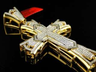 MENS YELLOW GOLD FINISH XL 3 INCH DIAMOND CROSS PENDANT 1.0 CT  