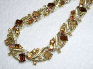 Vintage CORO Topaz Aurora Borealis Rhinestone Necklace  