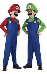 Super Mario oder Luigi Kostüm Karneval Kinder Gr. 104 110 116 122 140 