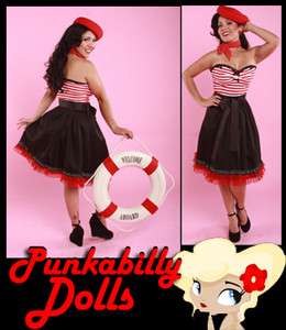 Sexy Pinup Punk Rockabilly Strapless Striped Doll Dress  