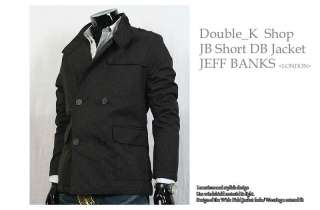 Mens Slim Lining Double Breasted Trench PEA Coat Jacket Dark Grey 