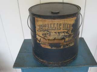Old Great BLUE PAINT Wood Bucket With ORIGINAL PAPER LABEL 