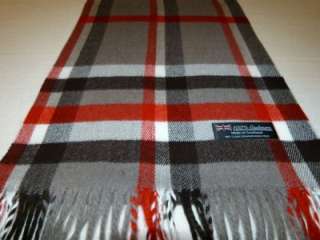   Scarf Gray Red White Black Scotland Wool Check Plaid Scarf K19  