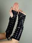 LEATHER Nail Head Lace Up ELBOW LENGTH GLOVES   BLACK