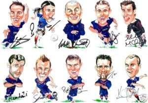 A3 Signed 2008 Champions Glasgow Rangers 10 Cartoons  