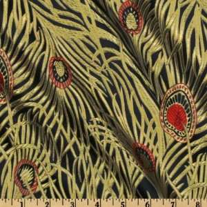  44 Wide Chinese Brocade Peacock Black/Gold Fabric By The 