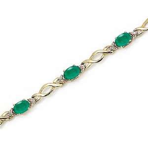    Diamond and Emerald 14kt Yellow Gold Knotted Bracelet Jewelry