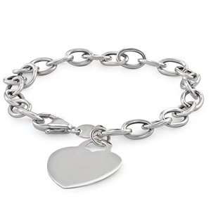  14k White Gold Bracelet with Heart Charm (7) Jewelry
