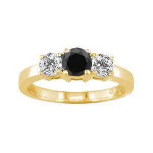  2 CT 3 Stone Black & White Diamond Ring 14K Yellow Gold In 