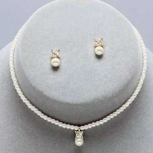  Little Girls Pearl Necklace & Earring Set 