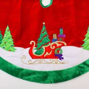   Red Sequined Christmas Tree Skirt with Green Trim