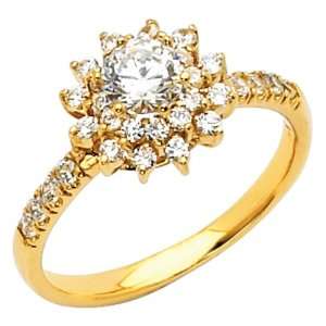 14K Yellow Gold Round cut 1.25 CTW Equivalent CZ Cubic Zirconia Ladies 