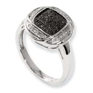  Sterling Silver Black & White Diamond Ring Size 6 Jewelry