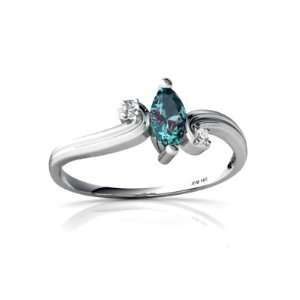  14K White Gold Marquise Created Alexandrite Ring Size 4 Jewelry