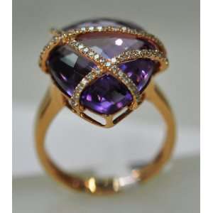  18KT Rose Gold Diamond & Amethyst Ring Jewelry