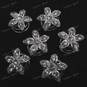  6 Bridal Swarovski Flower Crystal Twist Hair Pin Beauty