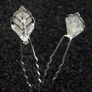   Leaf with Crystal Center Hair Pins Sticks [PACK OF 6] 
