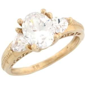   Gold Three Stone Oval Engagement Ring with Trillion accents Jewelry