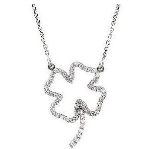  Lucky Diamond Four Leaf Clover Pendant in 14k White Gold Jewelry