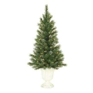 Pre Lit Potted Frosted Blue Pine Christmas Tree in White Urn 